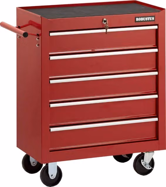 Carrello porta attrezzi Fadi in acciaio con 5 cassetti chiudibili e ruote, colore rosso
