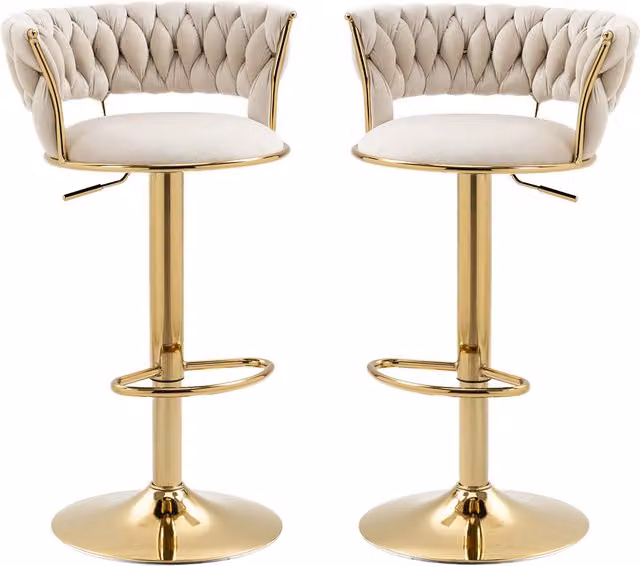 Set di 2 Sgabelli da Bar Gomyway in Velluto Bianco con Rotazione a 360° e Altezza Regolabile – 1