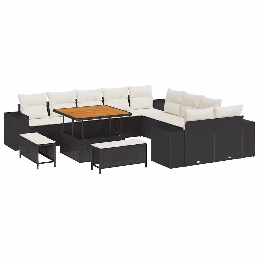 Set Divano da Giardino vidaXL 13 pz Nero e Beige con Cuscini e Tavolino in Polyrattan e Acciaio – 2