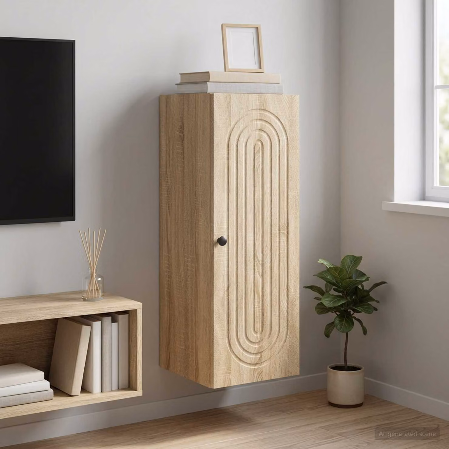 Mobiletto a muro moderno vidaXL in Rovere Sonoma con ante a battente e ripiani interni, L/P/H: 33 x 34,5 x 90 cm