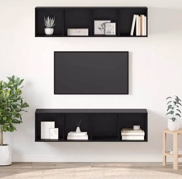 Set mobile TV 2 pz-Set di 2 Credenza per TV Rovere Nero 37 x 37 x 142,5 cm