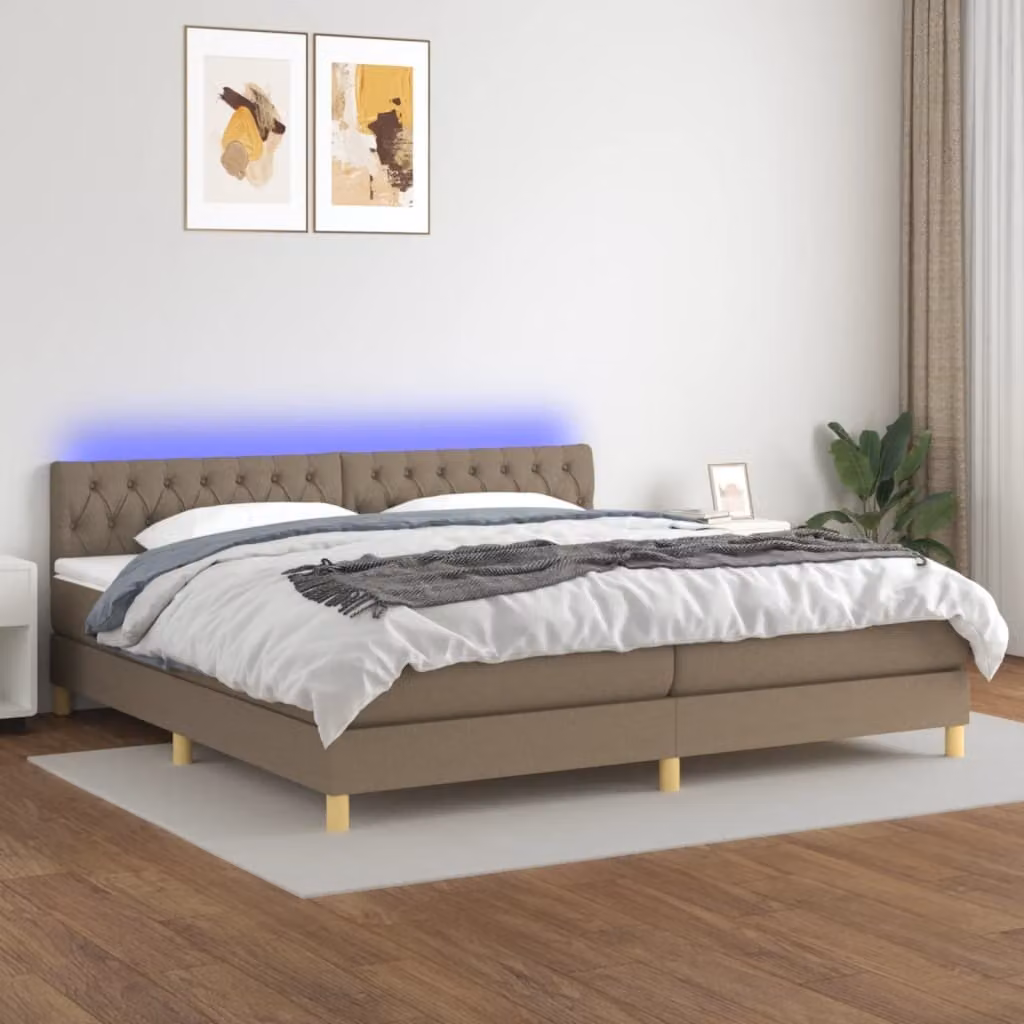 Maison Exclusive - Letto a Molle Materasso e LED tortora 200x200cm in Tessuto