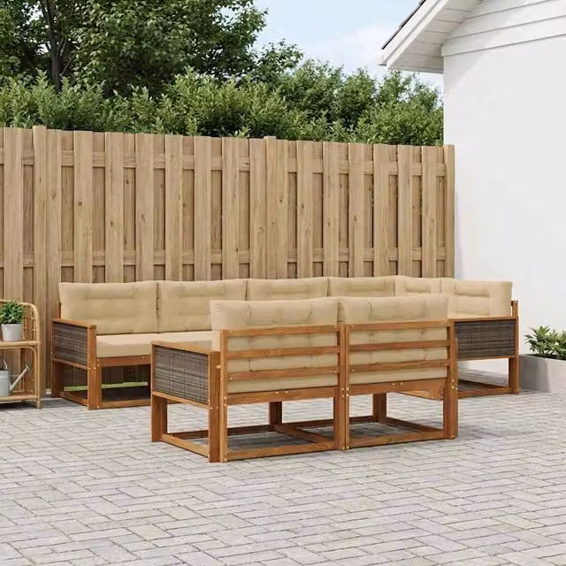 Set di divani da esterno 8 pz Naturale e Beige 3382641