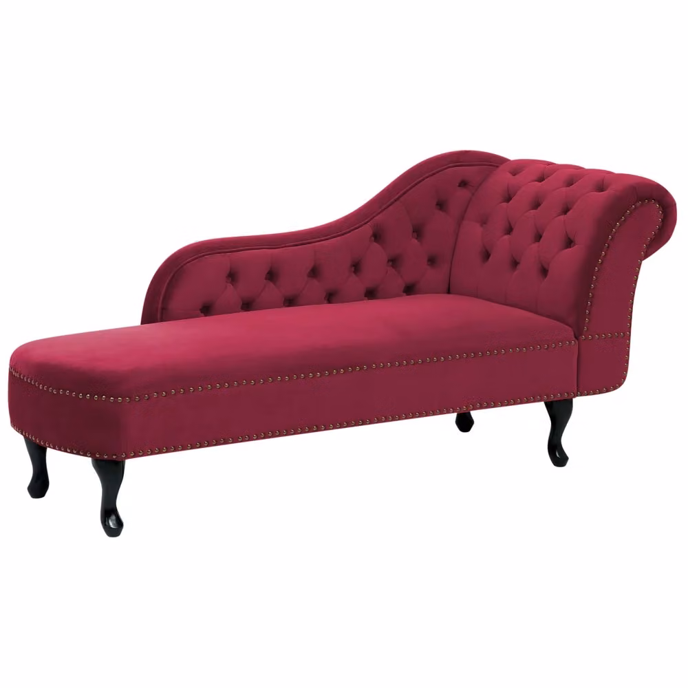 Chaise longue BELIANI in velluto rosso con versione destra e stile classico, L/P/H: 169 x 65 x 79 cm – 2