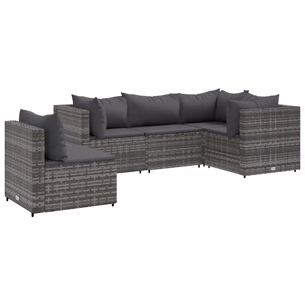 vidaXL Set Divani da Giardino 5 pz a Forma a L con Cuscini in Polyrattan e Acciaio Antracite – 2