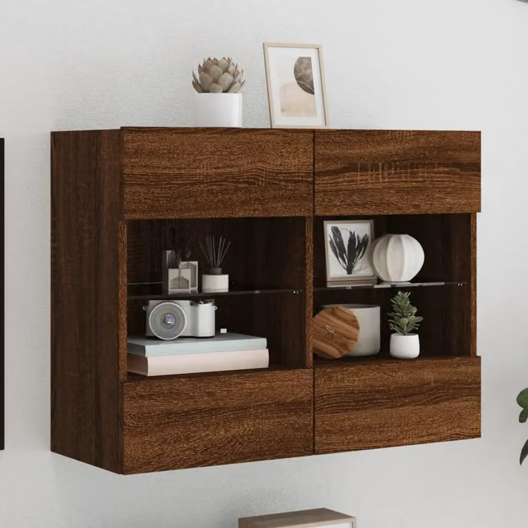 Mobile TV a parete con luci LED vidaXL in rovere marrone L: 78,5 cm, P: 30 cm, H: 60,5 cm