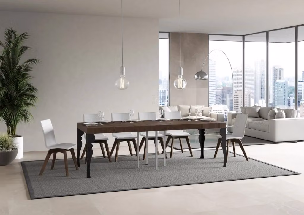 Tavolo allungabile Paxor Premium moderno in noce con telaio antracite L/P/H: 90 x 90/246 x 77 cm – 2