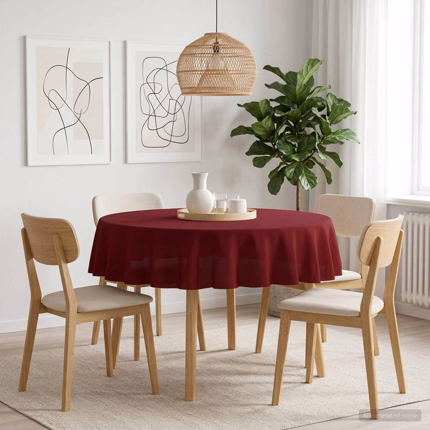 Set di 5 tovaglie rotonde vidaXL in poliestere rosso vino, idrorepellenti e lavabili in lavatrice, Ø 160 cm