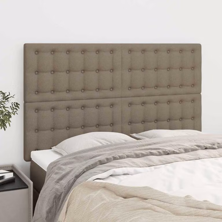 Testiera per letto imbottita vidaXL in tessuto color tortora L: 144 cm, P: 5 cm, H: 118-128 cm