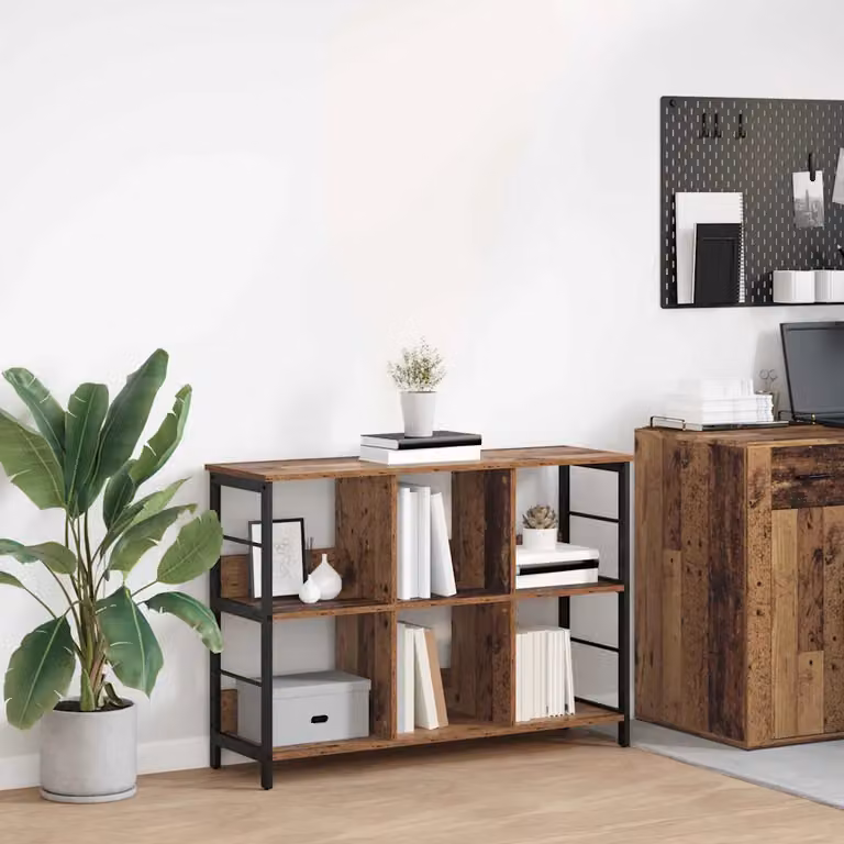 Libreria industrial vidaXL a 6 livelli in legno e metallo, colore marrone, L 102 cm x P 32 cm x H 72,5 cm