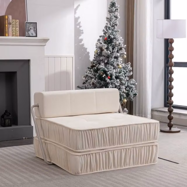 Divano letto modulare OKWISH in ciniglia bianco con elementi separabili e funzione convertibile per soggiorno