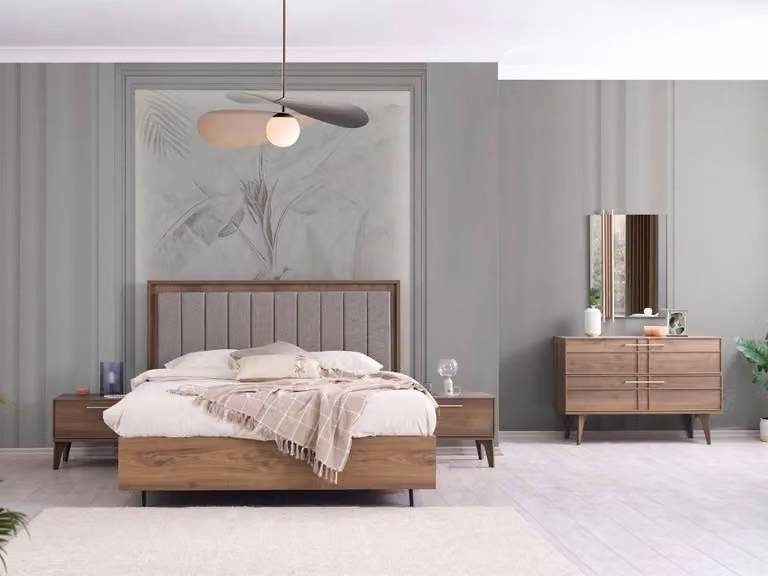 Garnitur Komplette Doppelbett Holz 5tlg Schlafzimmer Braun Bett Modern