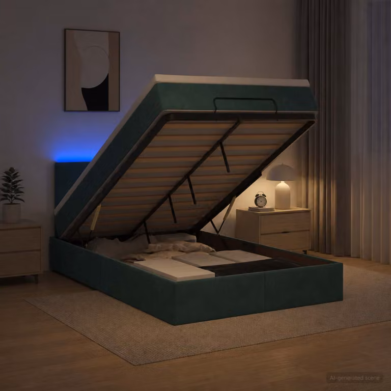 Letto Ottomano vidaXL con Materasso Ibrido, Rivestimento in Velluto Verde e Illuminazione LED, Porte USB e Contenitore, L/P: 120 x 200 cm