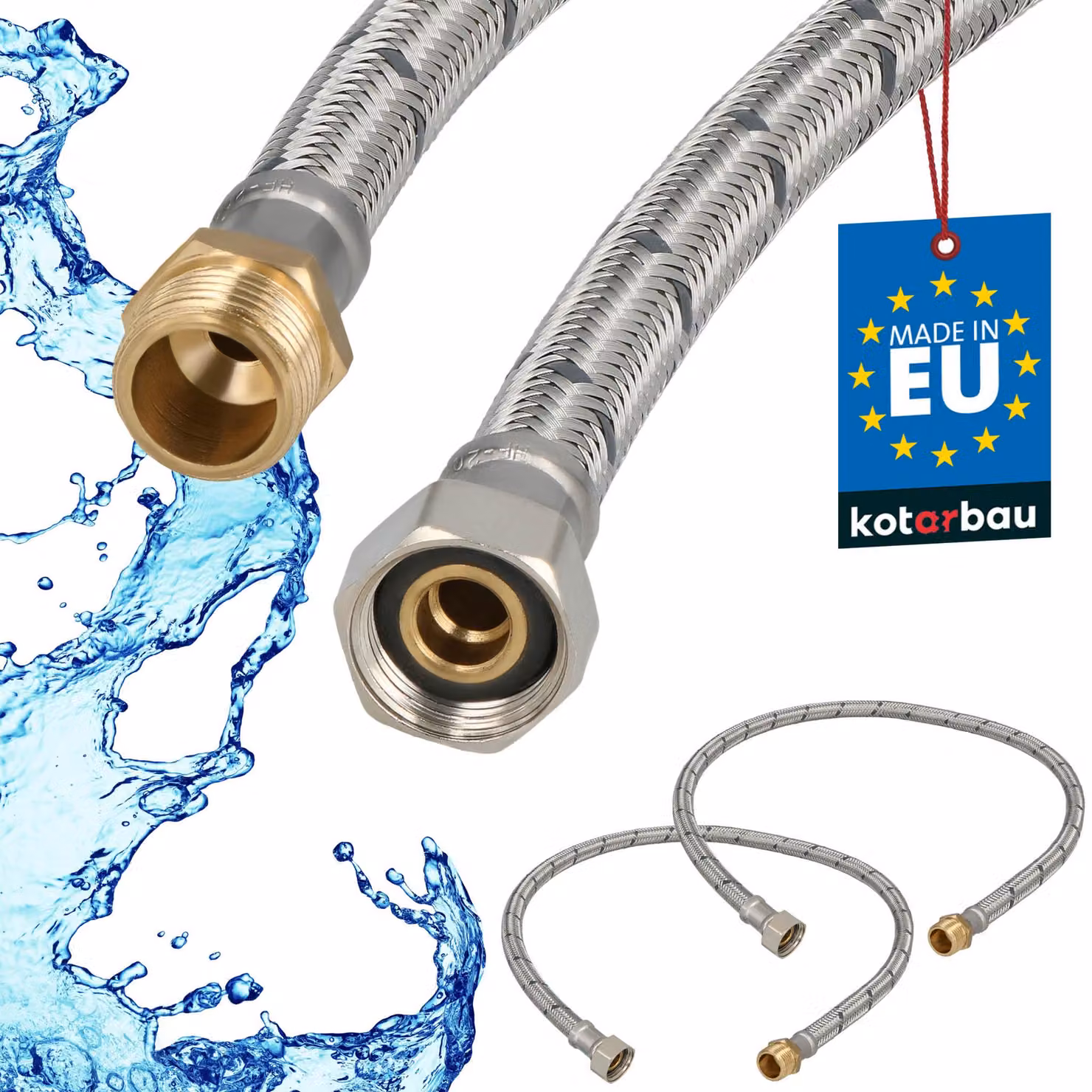 KOTARBAU® 2 Pezzi Tubo Flessibile per Rubinetto 3/8" x 3/8" Rinforzato 70cm Tubo Flessibile Rubinetto Cucina Maschio x Femmina Acciaio Inox