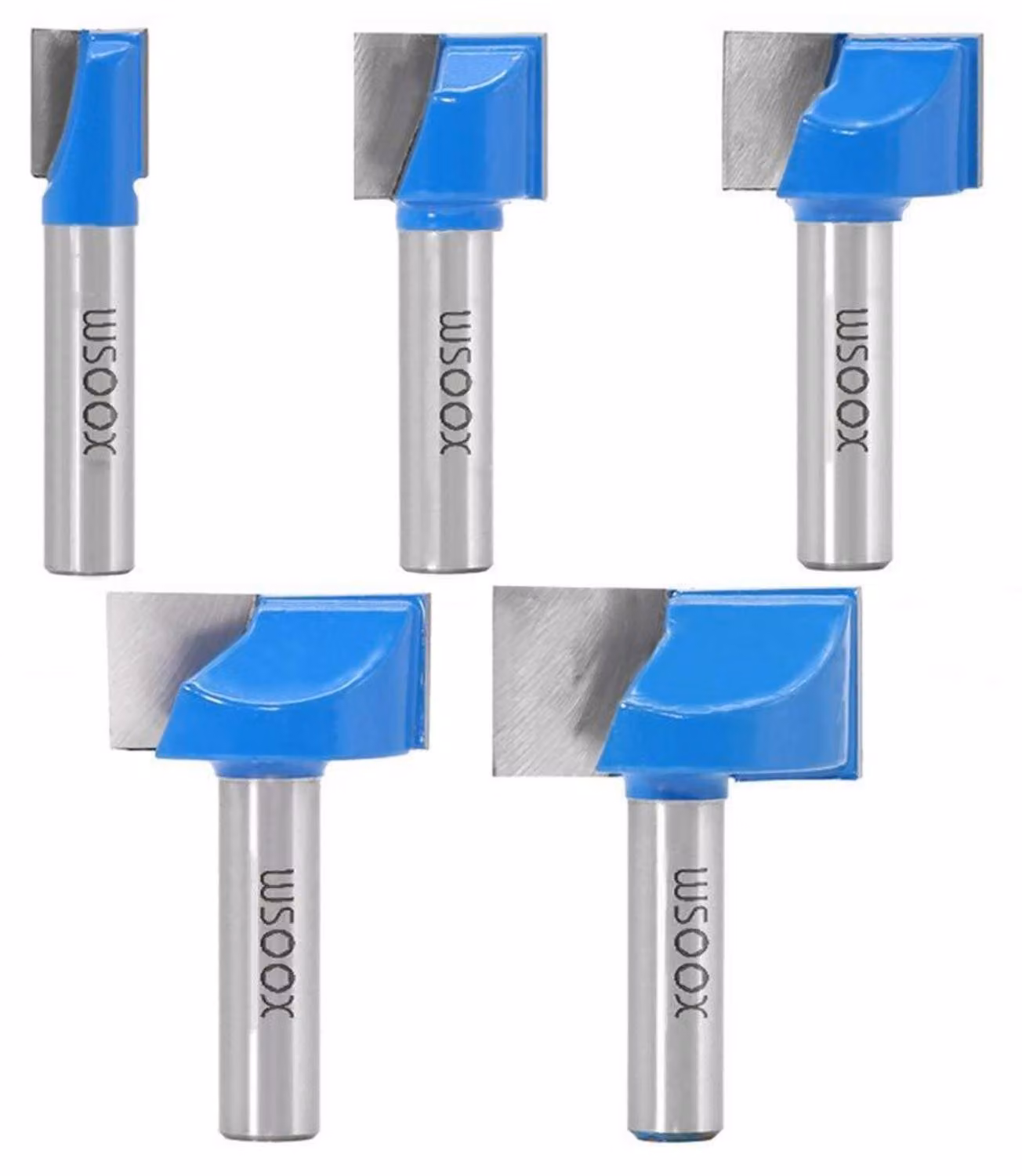 Set di 5 frese con gambo da 8 mm per lavorazione del legno, dimensioni: 10/15/20/25/30 mm