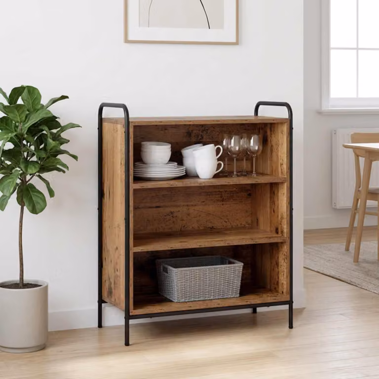 Credenza vidaXL in legno antico e metallo, colore marrone, L: 97 cm, P: 33 cm, H: 81 cm