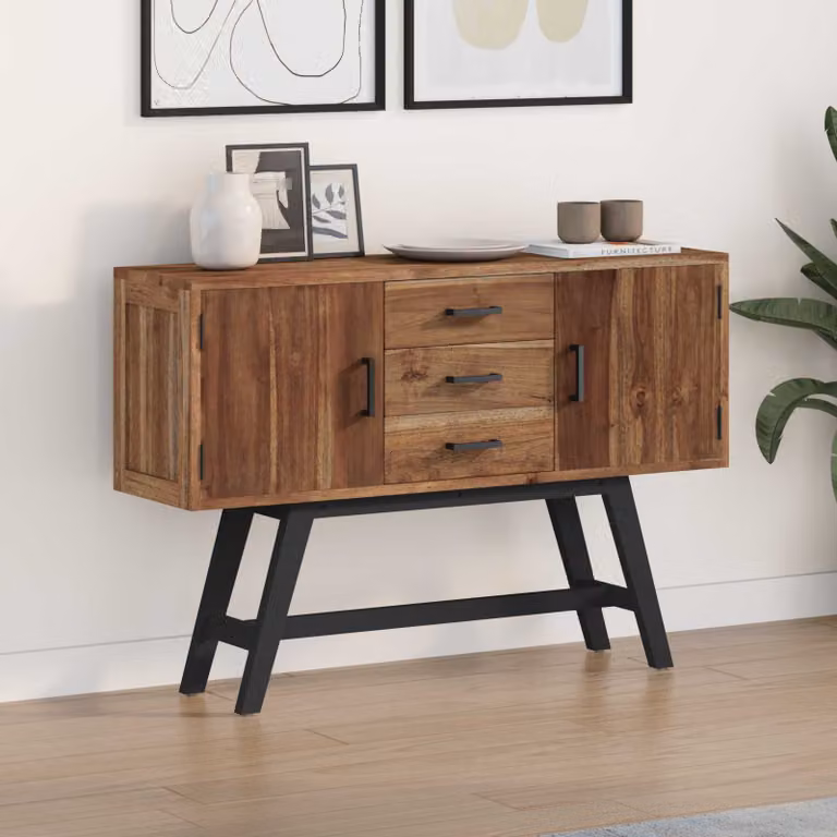 vidaXL Supporto TV in legno di teak massiccio e metallo, stile vintage, colore marrone, L 110 cm x P 30 cm x H 75 cm