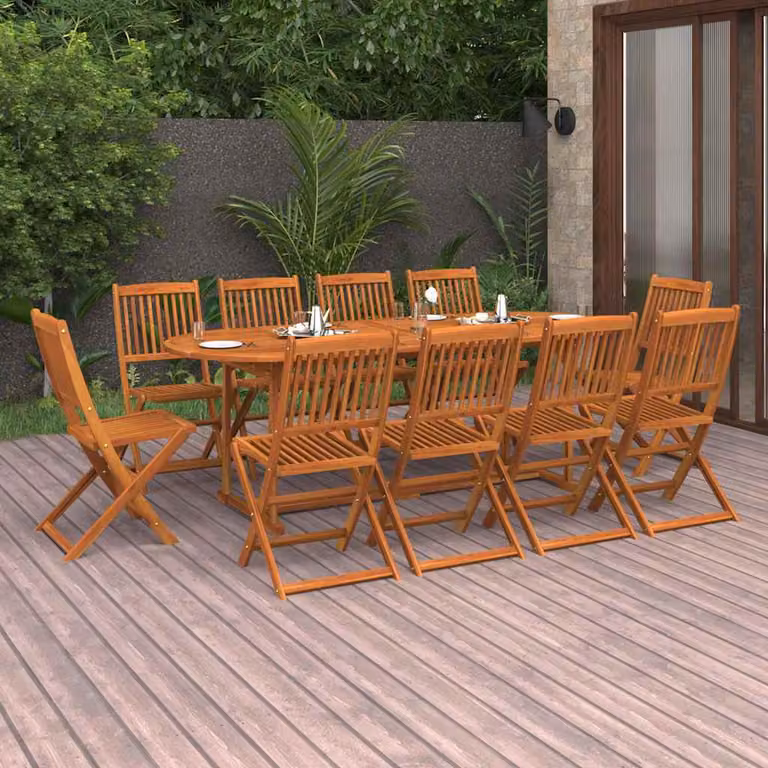 Set da pranzo da giardino vidaXL in legno di acacia marrone, 11 pezzi, L: 220 cm, P: 90 cm, H: 75 cm