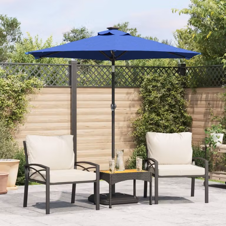 Ombrellone da giardino vidaXL con LED in acciaio e poliestere, colore azzurro, L 225 x P 225 x H 212 cm