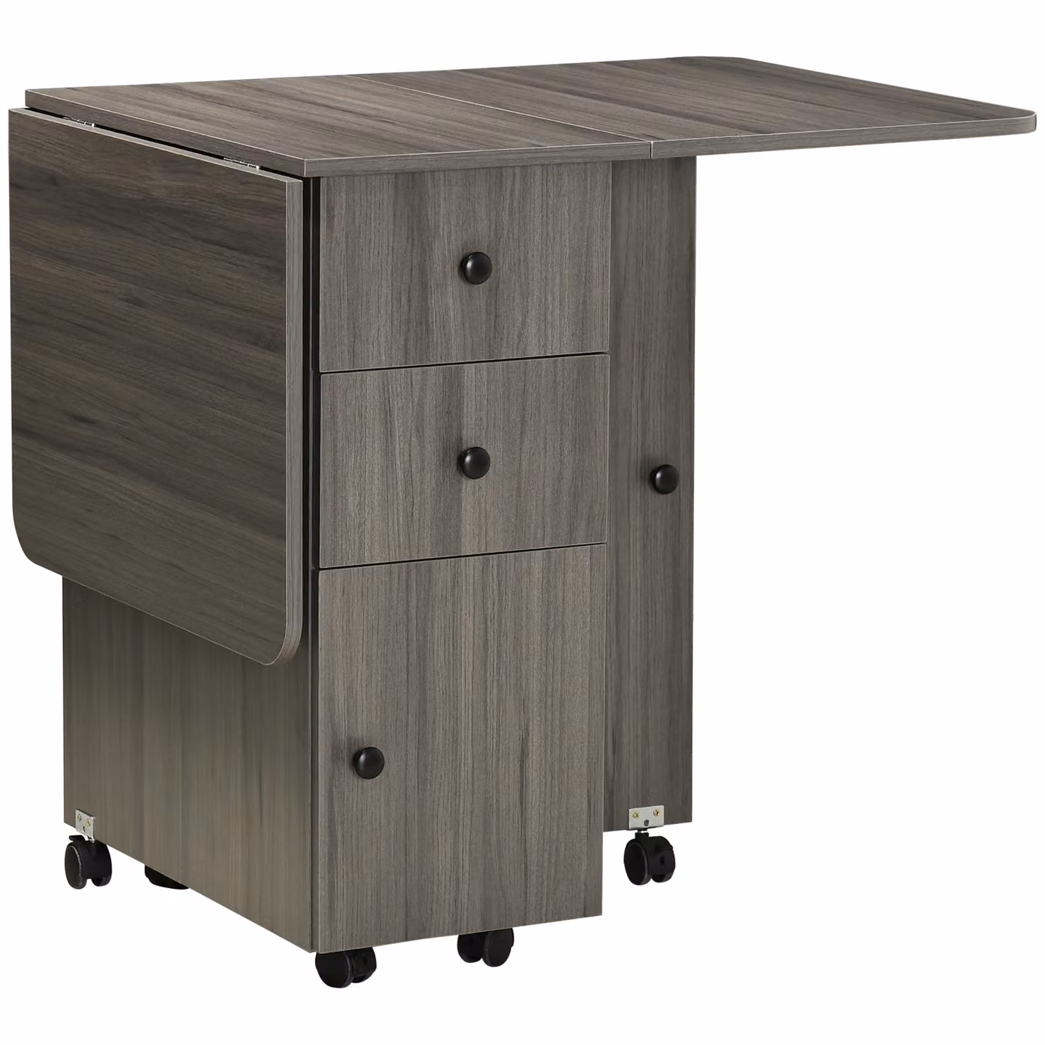 HOMCOM Tavolo da cucina pieghevole, tavolo da pranzo pieghevole, 2 piani pieghevoli con 2 cassetti, 1 armadio e 1 vano portaoggetti, 120 x 60 x 76,5 cm - Grigio scuro