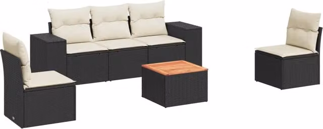 Set Divano da Giardino 6 pz | Set Salotto da Giardino con Cuscini Nero in Polyrattan