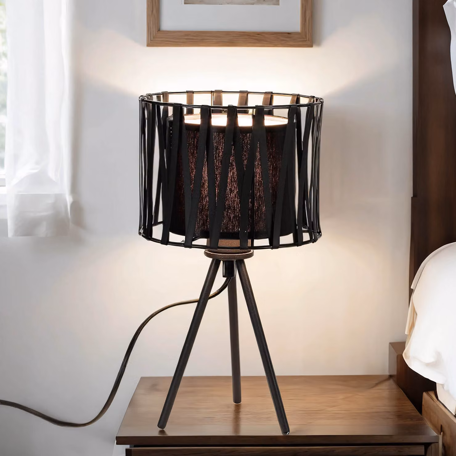 Lampada da tavolo treppiede nero alta 35 cm moderna E27 lampada da tavolo treppiede lampada da comodino