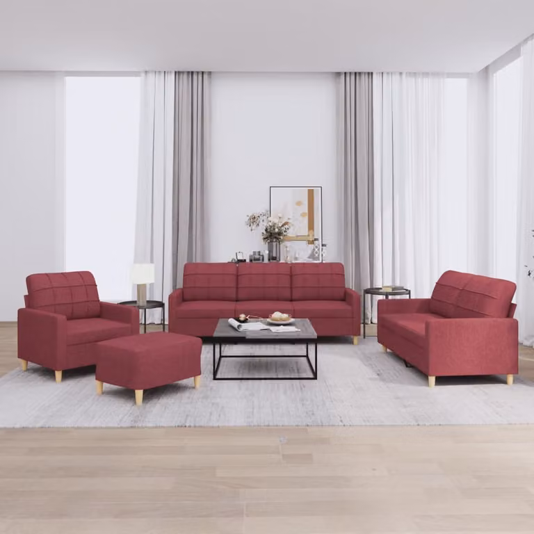 Maison Exclusive - Set divano 4 pezzi con cuscini in tessuto bordeaux