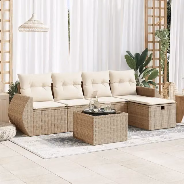 Set Divano da Giardino 6 pz con Cuscini Beige in Polyrattan 3325574