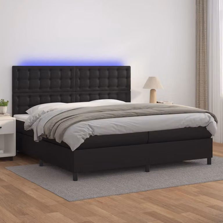 vidaXL Giroletto a Molle con Materasso e LED Nero in Similpelle L/P: 200 x 200 cm