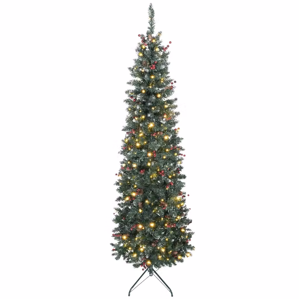 Albero di Natale Stretto Minimal Verde Argentato con Luci LED Warm White 8 Modi Altezza: 210 cm – 2