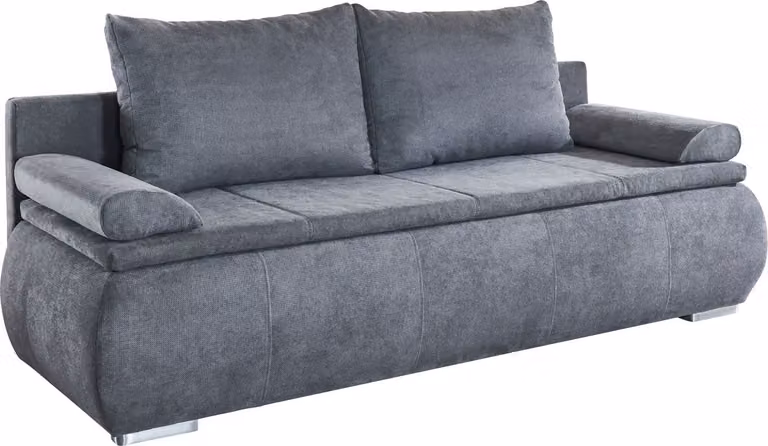 Divano letto - Grigio - Rivestimento in tessuto - Con funzione letto per ospiti e contenitore - Con cuscini