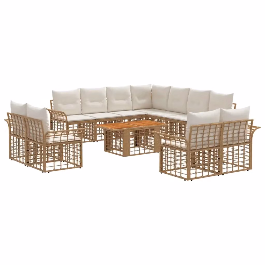 Set Divano da Giardino a L con Tavolino vidaXL, 12 Pezzi, Colore Beige e Bianco, Polyrattan e Acciaio con Cuscini Inclusi – 2