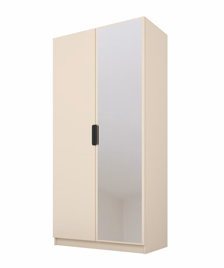 PAWS MOBEL Armadio inclinabile beige 100x52x200 cm, armadio a due ante aperto con specchio, con ripiani e appendiabiti