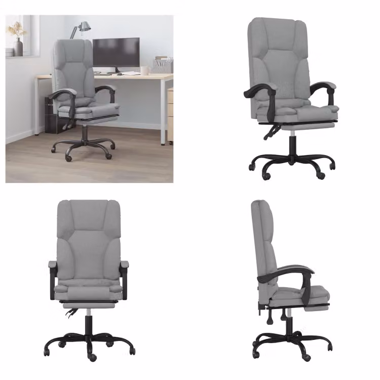 vidaXL Sedia da ufficio con funzione massaggio in tessuto grigio chiaro - Sedia da ufficio massaggiante - Sedie da ufficio massaggianti - Sedia da ufficio con funzione massaggio - Sedia da ufficio elettrica