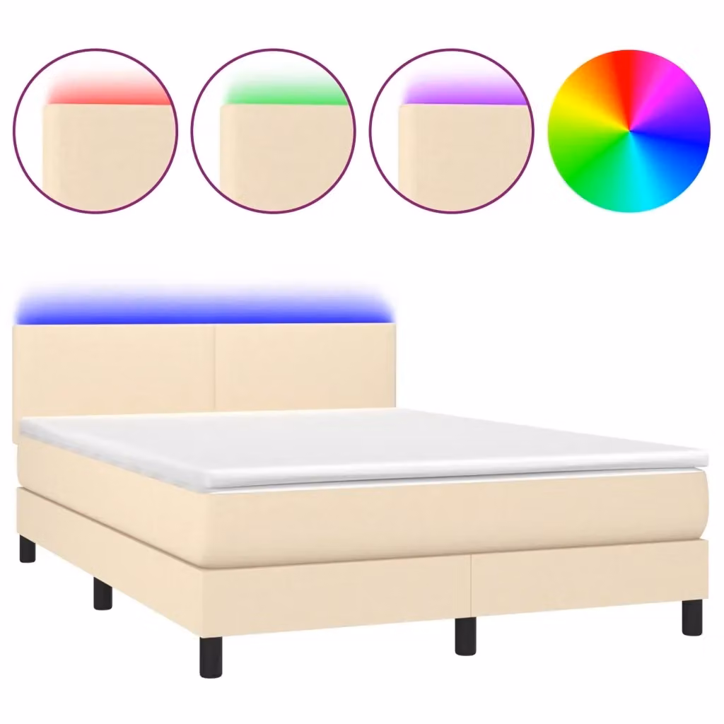 Letto Ibrido con Materasso e Illuminazione LED vidaXL in Tessuto Beige e Bianco L/P/H: 200 x 140 x 88 cm – 2