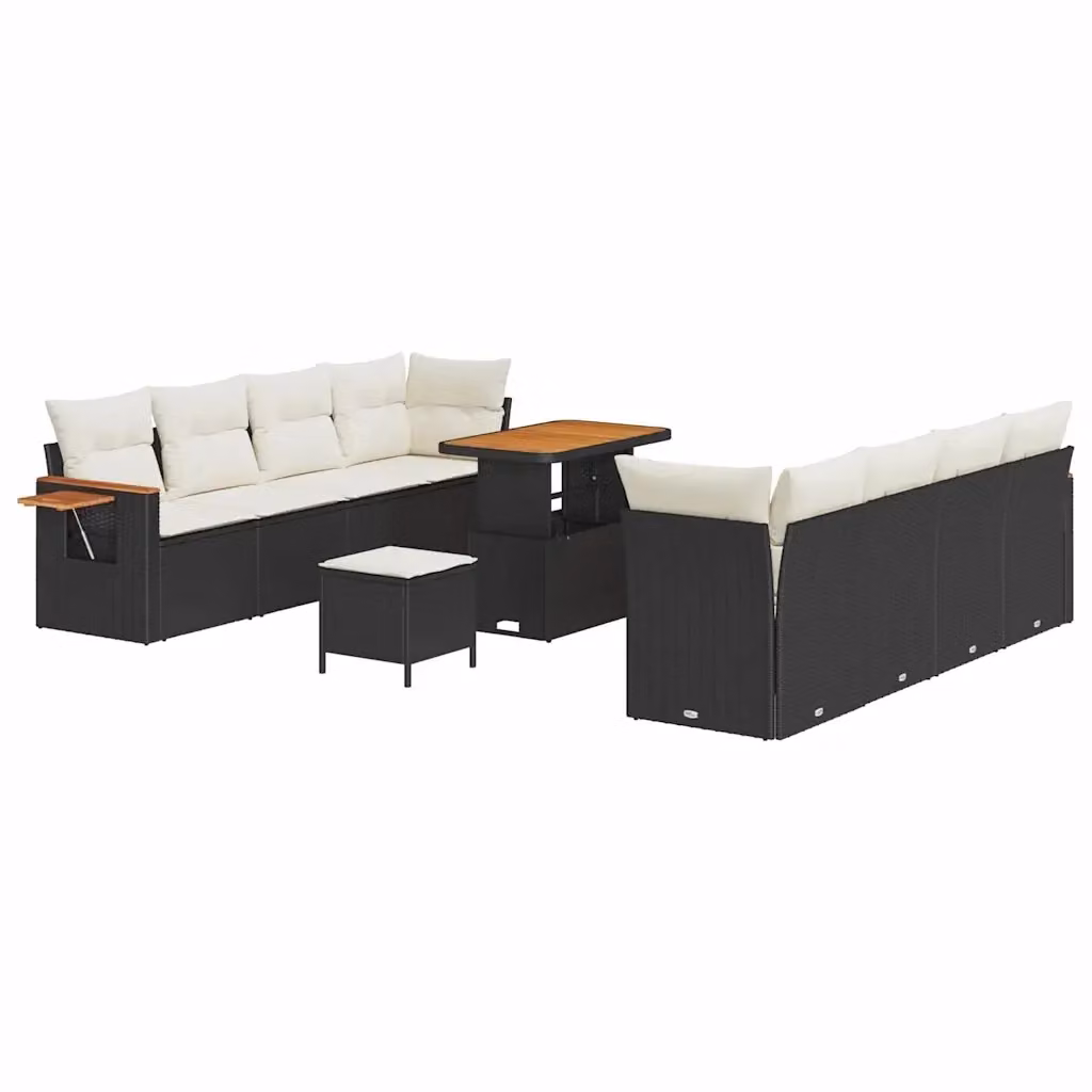 vidaXL Set Divano da Giardino a L composto da 11 pezzi con Cuscini Nero e Beige – 2