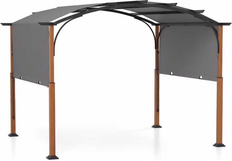 Pergola COSTWAY con tetto retrattile, padiglione 3,6x3 m impermeabile stabile e resistente all'inverno, padiglione da giardino con robuste colonne in metallo grigio