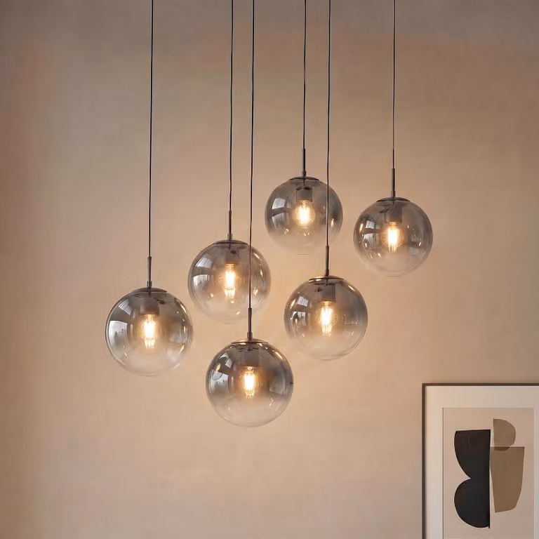 Lampada a sospensione in vetro Veloura Lucande, dimmerabile, Chiaro / Trasparente, Soggiorno / Sala da pranzo, Vetro, Design, Lampada a sospensione