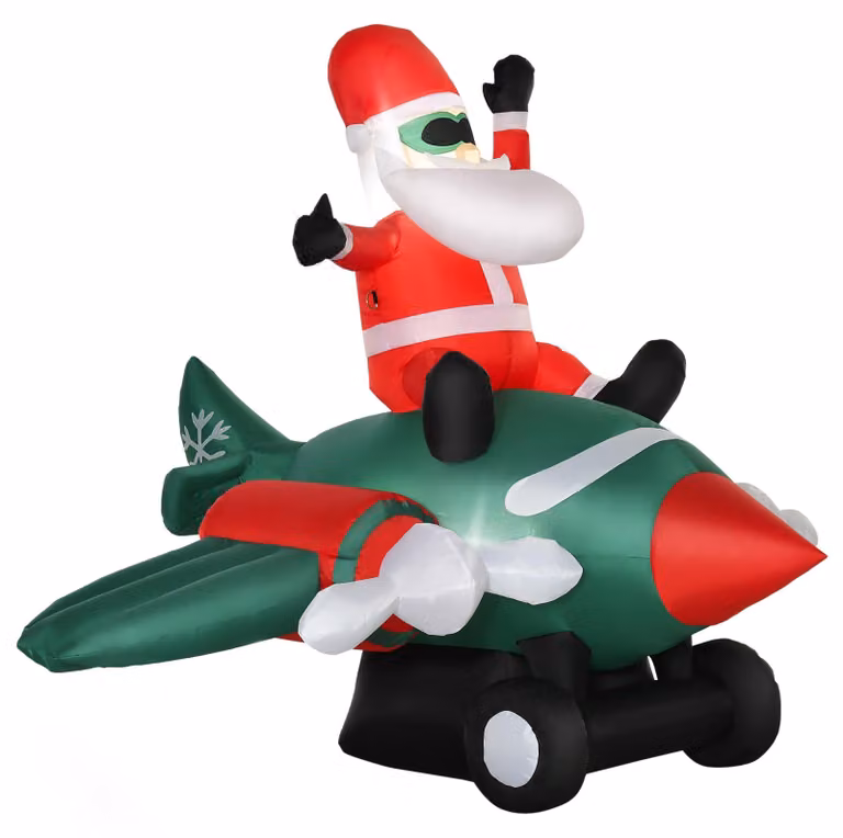 Babbo Natale Gonfiabile H160 cm con Aereo Luci LED Multicolore