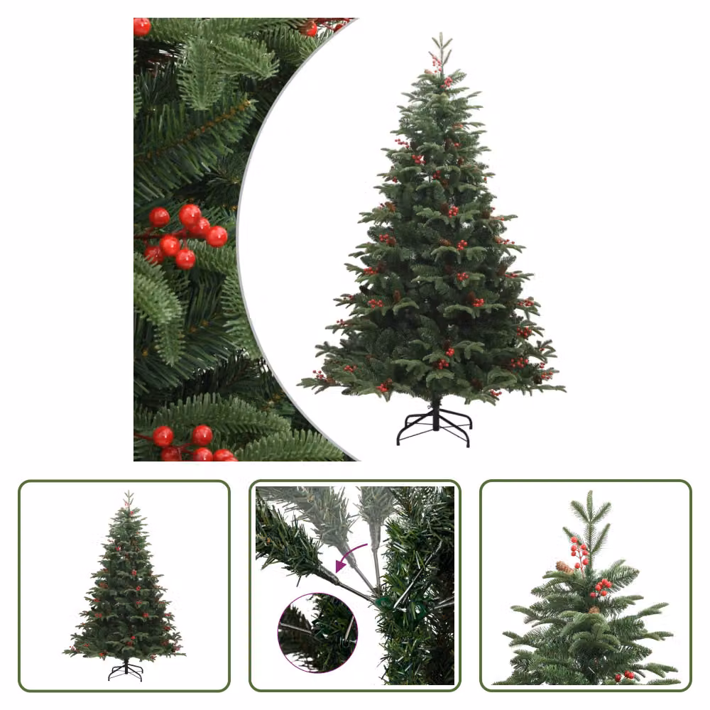 The Living Store Albero di Natale artificiale pieghevole con pigne e bacche 180 cm