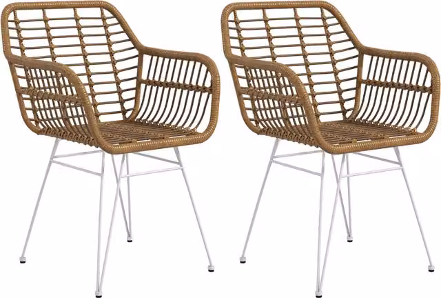 HOMCOM Set di 2 sedie fauteuils con Schienale e braccioli curve, Il rattan PE e Piedi robusti in acciaio, design bohémien, bianco  Aosom Italy