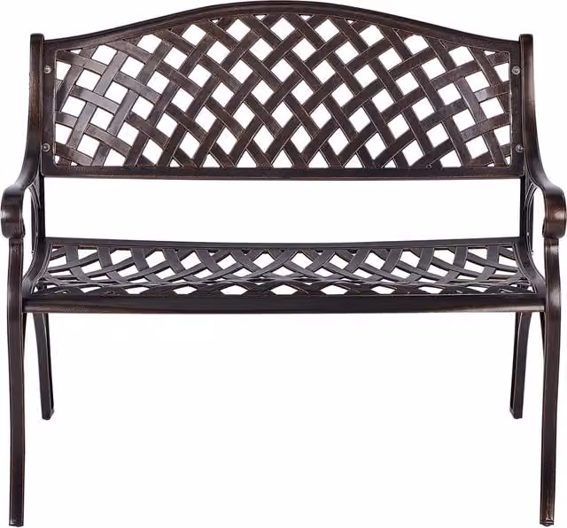 Panchina da giardino Beliani in alluminio marrone con braccioli stile vintage L: 160 cm, P: 56 cm, H: 87 cm – 1
