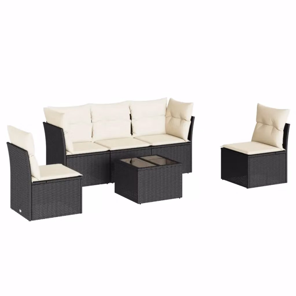 Set Divano da Giardino vidaXL 6 pz a Forma a L con Cuscini e Tavolino in Polyrattan Nero – 2