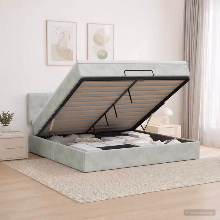 Letto ottomano con materasso vidaXL in velluto grigio chiaro L 140 x P 190 cm