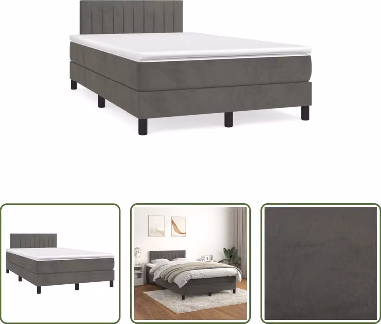 The Living Store Letto a molle con materasso grigio scuro 120x190 cm in velluto