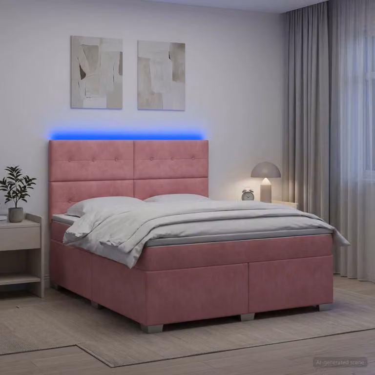 Letto box spring vidaXL in velluto rosa con materasso a molle pocket, L/P: 160 x 200 cm