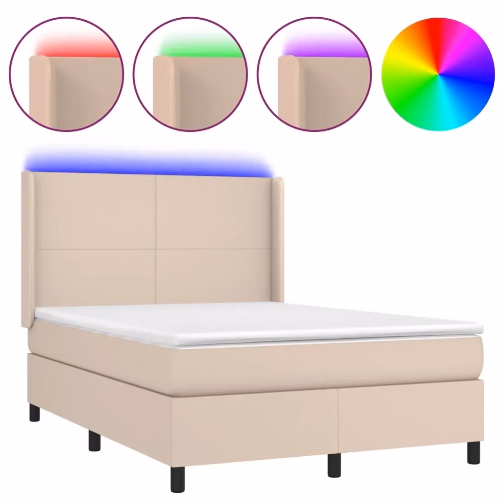 vidaXL Letto con Giroletto a Molle e Materasso Ibrido con LED e Porte USB, Colore Cappuccino, L/P: 140 x 190 cm – 2