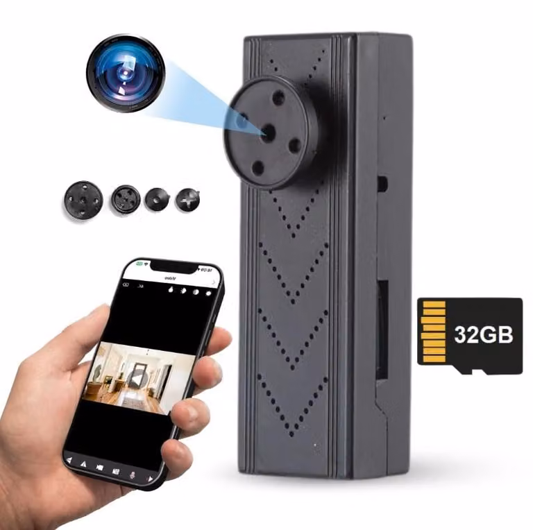 Mini Camera da bottone iUni IP131, Wi-Fi, Visualizzazione 4K, Scheda MicroSD 32GB