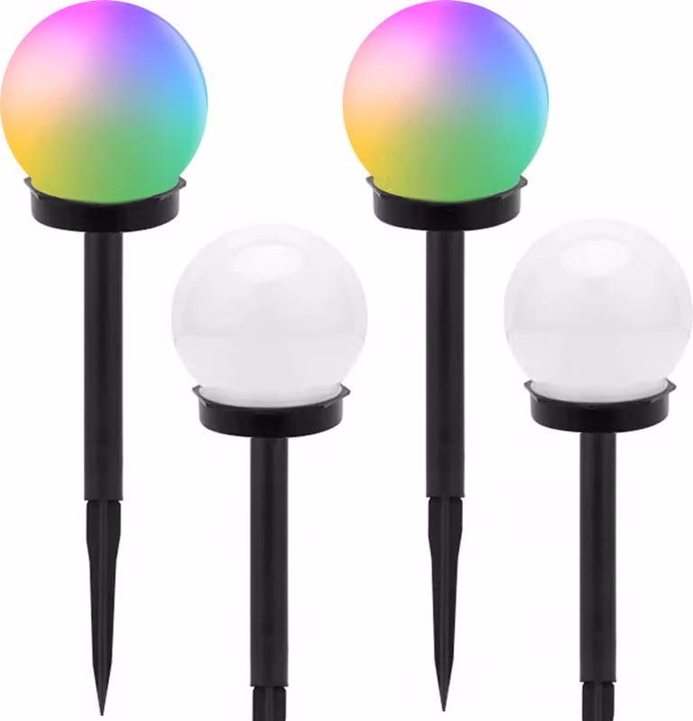Verk 12284 Lampada solare da giardino a sfera RGB, 10 cm, IP65, 4 pz