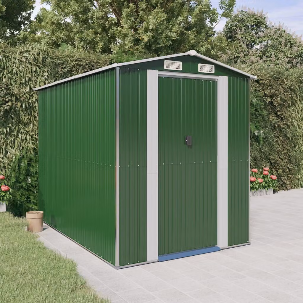 Capanno da giardino vidaXL in acciaio zincato verde L: 192 cm, P: 274 cm, H: 223 cm